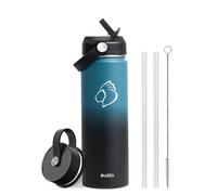 Insulated Water Bottle, BUZIO Stainless Steel Water Bottle with Straw 650 ml Double Walled Wide Mouth Sports Drink Flask with BPA Free Straw Lid and Flex Cap Cold for 48 Hrs, Indigo Black