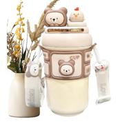 Insulated Water Bottle for Kids Cute Stainless Leak-Proof Coffee Cup (Cream Colored)