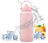 Insulated Water Bottle, Versatile Hydration Companion, 25.7x8.9cm/10.12x3.5 Inches, Bow Pattern Bottle, Travel Thermal Cup, Convenient & Leakproof, for Hot Cold Drinks School