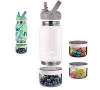 Insulated Water Bottle with Compartment (300+115ml) -Stainless Steel Water Bottle with Straw & Handle - Ideal for Sports,Gym, School,Outdoor,Travel- Hot & Cold Drinks - BPA Free - flask water bottle B