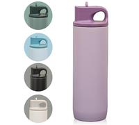 Insulated Water Bottle with Detachable Straw, 550ml Leak-Proof Stainless Steel Vacuum Coffee Flask, BPA-Free Keeps 12H Hot/24H Cold, with Integrated Handle for Gym Sport& Travel (Purple)