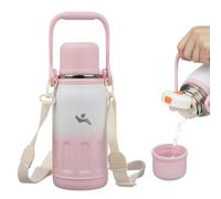 Insulated Water Bottle with Handle and Strap,Vacuum Travel Tumbler with Cup Lid,Thermo Coffee Cup for Hot Cold Drinks 27 OZ,Pink Pearl