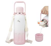 Insulated Water Bottle with Handle and Strap,Vacuum Travel Tumbler with Cup Lid,Thermo Coffee Cup for Hot Cold Drinks 50 OZ,Pink Pearl