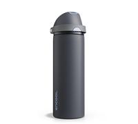 Insulated Water Bottle with Straw - Encool Stainless Steel Water Bottle with Push Button Lid, Leak-Proof & BPA-Free, Keeps Cold for 24 Hours for Sports, Travel, Gym (24 oz, Tuna Grey-Silver)