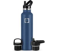 Insulated Water Bottle with Straw Lid Narrow - 710ml (3 Lids) - Cold 24hrs & Hot 12hrs Drinks - Double-Walled Stainless Steel Metal Leakproof Travel Sports Gym Camping & Hiking Hydration Flask