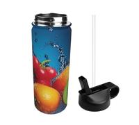 Insulated Water Bottle with Straw Lid Stainless Steel Water Bottles Water drops fruits Sports Water Bottle Walled Vacuum Insulated Bottles for Sports Reusable Metal Canteen for Travel Camping Bike