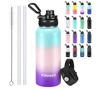 Insulated Water Bottle With Straw, Sports Water Bottle 1 L, Reusable Vacuum 18/8 Stainless Steel Flask Thermos, Modern Wide Mouth Double Walled Simple Mug, Keeps Hot & Cold (32 oz, Aqua Pink Purple)