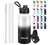 Insulated Water Bottle With Straw, Sports Water Bottle 1 Liter, Reusable Vacuum 18/8 Stainless Steel Flask Thermos, Modern Wide Mouth Double Walled Simple Mug, Keeps Hot and Cold (32 oz, Day & Night)