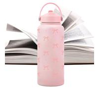 Insulated Water Bottles | 1L Bow Pattern Stainless Steel Thermal Cup,Cool Water Bottles with Straw - for Hot Cold Drinks School Sports Home Travel