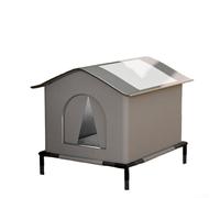 Insulated Waterproof Outdoor Cat House with Heat-Reflective Foil and Fleece Mat, Foldable Weatherproof Shelter for Cats or Small Dogs in Winter, Grey 42x42cm