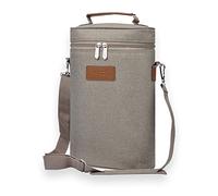 Insulated Wine Cooler Bag with Adjustable Shoulder Strap, Doublt Bottle Padded Wine Tote Carrier for Picnic, Beach, Camping, Wine Lover Gift, Gery, 2 Bottles