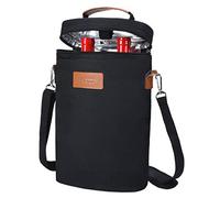 Insulated Wine Cooler Bag with Adjustable Shoulder Strap, Doublt Bottle Padded Wine Tote Carrier for Picnic, Beach, Camping, Wine Lover Gift, Black, 2 Bottles