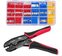 Insulated Wire Terminal Crimping Tool Kit, 0.5-6mm² Ratchet Crimping Pliers, Cable Lug Pliers, and Electrician Crimping Tool Set (350 Pieces for Insulated Butt-Cable Bullet Spade Ring Connectors)