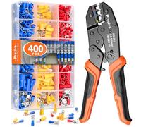 Insulated Wire Terminal Crimping Tool Kit, Preciva Black 0.5-6mm² Ratchet Crimp Plier, Electrician Cable Lug Pliers Set with 400pcs Insulated Butt Bullet Spade Ring Crimper Connectors