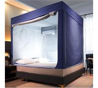 Insulation Privacy Bed Tent Blackout Thermal Twin Bed Canopy Winter Indoor Add Cotton Thicken Mosquito Net for Bed Warm Protect From Cold Quilted Tent(Dark Blue,90 CM*190 CM*110 CM)