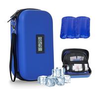 Insulin Travel Case with Temperature Display, Diabetic for Travel TSA Approved with 2Pack Reusable Ice Bag Keeping 24H Cool (Blue)