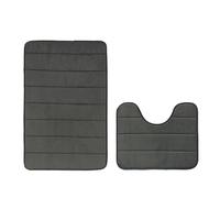 Insun Bathroom Rugs Sets 2 Piece, Non Slip Absorbent Bath Rugs, Striped Velvet Memory Foam Bath Mats Dark Grey 20" x 32" + U Shaped 16" x 20"
