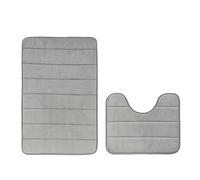 Insun Bathroom Rugs Sets 2 Piece, Non Slip Absorbent Bath Rugs, Striped Velvet Memory Foam Bath Mats Light Grey 20" x 32" + U Shaped 16" x 20"