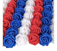 INSUNSIX 100pcs White Foam Roses Heads,3inch Blue Faux Flowers Red Artificial Rose Stemless Fake Flower Bulk for DIY Crafts,Cake Decoration Wedding,Baby Shower Flower Centerpieces(White,Red&Blue)