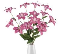 INSUNSIX 3 Heads Purple Lilies Artificial Flower 33.85” Realistic Silk Lily Flowers 5 Pcs Long Stem Blooming Lily for Tall Vase Room Home Porch Outdoor Wedding Aisle Arrangement(Purple)