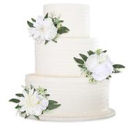 INSUNSIX 3PCS Fake White Flowers for Wedding Cake Decorating Wedding Cake Toppers Faux Silk Flowers for Anniversary Birthday Party Festival Celebration Home Decor (Dahlia White)
