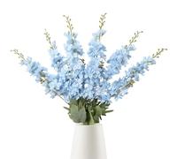 INSUNSIX 6PCS Blue Delphinium Artificial Flowers 33" Larkspur Silk Flowers Long Stem Artificial Flowers for Tall Vase Wedding Centerpieces for Tables Home Decor Indoor (Light Blue)