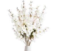 INSUNSIX 6PCS White Delphinium Artificial Flower Lifelike Larkspur Silk Flowers Plant 35.43'' Long Stem Blossoms Fake Flowers for Tall Vase Floral Arrangements Home Table Wedding Decor(White)