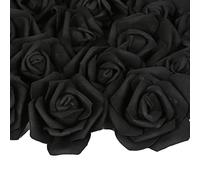 INSUNSIX Artificial Rose Flowers,100 pcs Foam Roses Bulk Black Fake Flower Heads for DIY Crafts Wedding Bouquets Rose Wall Kissing Balls Bridal Shower Party Decorations(Black)
