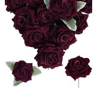 INSUNSIX Burgundy Roses 16pcs Artificial Velvet Roses Maroon Flowers 4.3" Burgundy Fake Flowers Dark Red Roses for Wedding Bouquet Flowers for Floral Centerpieces Home Party Decor (Burgundy)