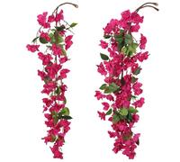 INSUNSIX Deep Pink Bougainvillea Garland 2PCS Artificial Hanging Flowers 6.6FT Faux Bougainvillea Artificial Vine Flowers for Wedding Arch Centerpieces Table Runner Wall Decorations (Deep Pink)