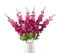 INSUNSIX Hot Pink Delphinium Artificial Flowers - 6PCS, 33" Long Stem Silk Flowers for Tall Vase Wedding Centerpieces & Home Decor (Indoor)