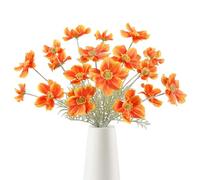 INSUNSIX Orange 22” Artificial Cosmos Flowers 5 Pcs 3D Printed Cosmos Silk Flowers Home Decor Artificial Wildflowers with Stems for Wedding Party DIY Bridal Bouquet Office Living Room Arrangement