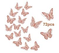 InsuWood 3D Butterfly Wall Decor, 72 Pcs, 3 Styles, 3 Sizes, Rose Gold Butterflies for Party, Birthday, Cake Decorations, Removable Stickers for Wedding Room Flower Decor