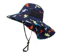 iNszkoos Kid Dinosaur Print Large Brim Sun Hat with Neck Flap 3-10 Years Boys UV Protection Summer Hats with Chin Strap Breathable Beach Adventure Bucket Hat