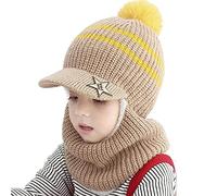 iNszkoos Kids Winter knitted Hats Earflap Hood Scarf Set Unisex Windproof Thick Cozy Fleece Lining Beanie Caps with Neck Warmer Crochet Hat Set Skiing Cycling Snowboard Cap for 2-6Y Boys Girls Toddler