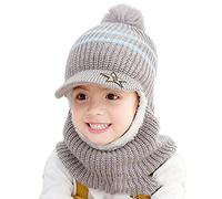 iNszkoos Kids Winter knitted Hats Earflap Hood Scarf Set Unisex Windproof Thick Cozy Fleece Lining Beanie Caps with Neck Warmer Crochet Hat Set Skiing Cycling Snowboard Cap for 2-6Y Boys Girls Toddler