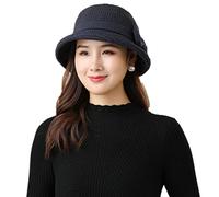 iNszkoos Womens Wool Felt Winter Vintage Cloche Derby Hats Bucket Hat Fashion Style Fedora Wide Brim Floppy Autumn Bowler Church Party with Lovely Bow Tie for Girls Ladies Women, Navy Blue