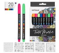 int!rend Fabric Pens - Textile Marker Paint Pen for Clothes - Permanent Clothing Markers - Substitute for Paints Perfect for Signing T Shirt or DIY Design - Set of 20 Colours