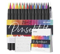 int!rend Watercolour Brush Pens Set 51 PCS - including 24 bright Professional Art Pens, 2 Water Brush Bens, 20 Sheets, 5 Stencil Templates