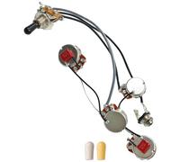 INTAI Prewired SG Style Wiring Harness with Long Shaft 500K Pots, 3 Way Toggle Switch for Electric Guitar, Cream & White Switch Caps
