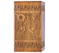 INTAJ Handcarved Rosewood Hummingbird Urn for Human Ashes Adult Male Female - Floral Carving 180 lbs Capacity - Wooden Cremation Urn Box Suitable for Burial Funeral Decorative Memorial Casket