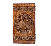INTAJ Premium Rosewood Cremation Urn for Human Ashes - Tree of Life Design - 250lbs Capacity - Adult Male & Female - Durable, Elegant Funeral Urn