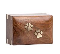 INTAJ Rosewood Pet Urn Peaceful Pet Memorial Keepsake Urn, Photo Box Cremation Urn for Dogs,Cats, Keepsake Urns for Ashes, Wooden Box Urn (Two Paws, S - 6x4x2.75)