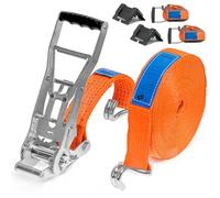 INTAKO Lashing Straps with Ratchet Truck Ergo 5000 kg - Webbing 50 mm - Lashing Strap Set, 2 Pieces Including 2 Pieces Edge Protection - Heavy Duty Ratchet Strap - Load Securing Set 5T