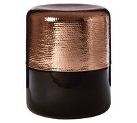 intan round copper aluminium side table with black glass base