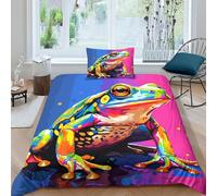 INTCHE Cool Frog Comforter Cover 3D Print Bedding Set Decorative 3 Piece Set Duvet Cover Set Bedspread Cover with Pillowcase Soft Microfiber Zipper Quil Single（135x200cm）