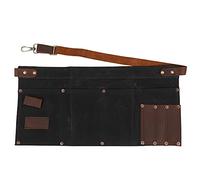 INTCHE Multi Pocket Apron for Women Genuine Leather Canvas Half Apron Pocket Waitress Teacher Utility Server Cosmetic Apron Black, black, One Size