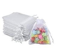 Intckwan White Organza Bags - 100 Pcs Small 7x9cm Gift Bags for Jewelry, Wedding Favors, Festival Party, Christmas, Birthday, Anniversary