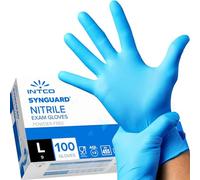 Intco Nitrile Gloves (Large, 100 Count), Strong & Flexible, Food Safe Blue Gloves, Non-Sterile, Powder & Latex Free Gloves, Finger Textured Thick Disposable Gloves for Tools, Devices & More