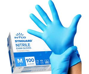 Intco Synguard Nitrile Exam Gloves - Medium - Blue 100 Pack Powder/latex Free - Medical Grade